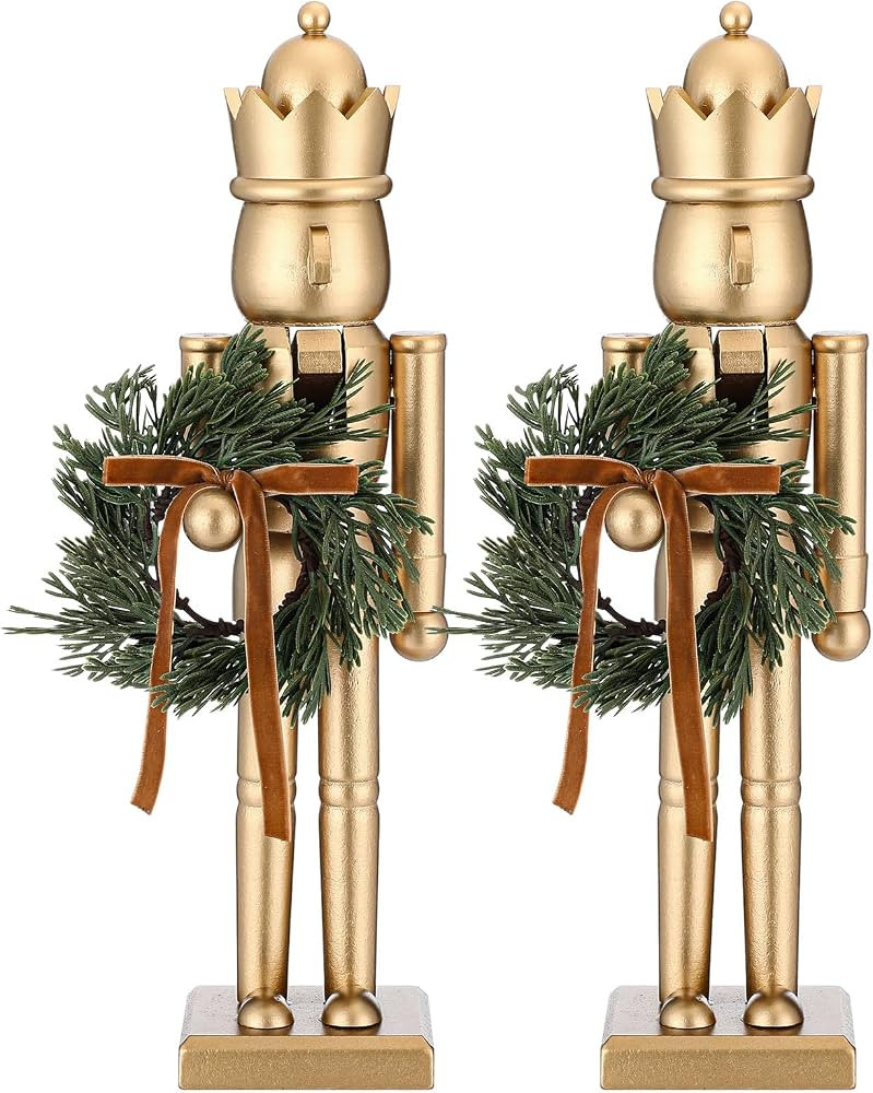 2 Pcs Gold Christmas Nutcracker 15'' Wooden Christmas Nutcracker Figure | Amazon (US)