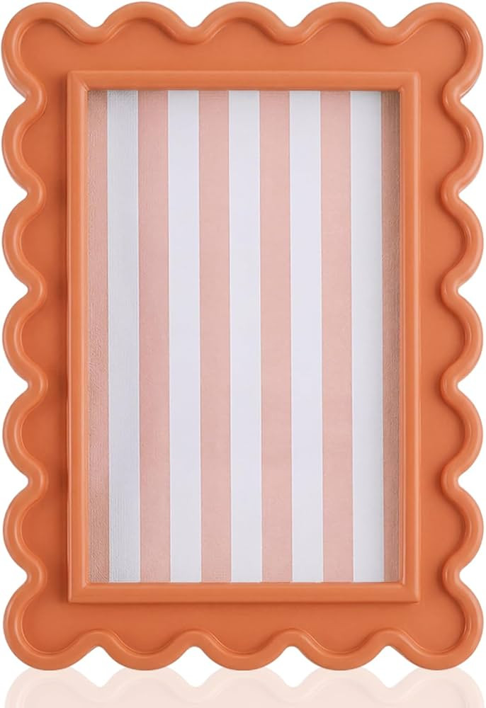 AceOrbit 4x6 Inches Orange Flower Wavy Scalloped Picture Frame Cute Wavy Edge Wooden Real Glass P... | Amazon (US)