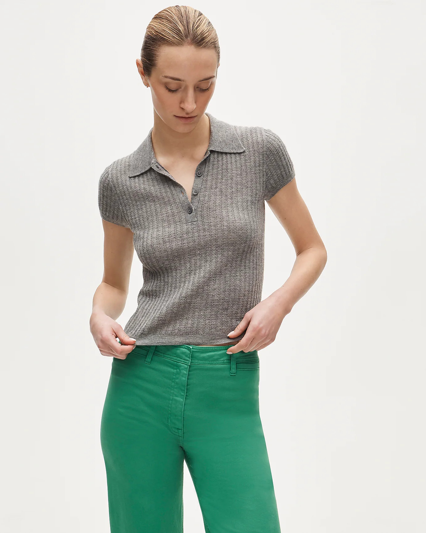 Featherweight cashmere pointelle short-sleeve sweater-polo | J. Crew US