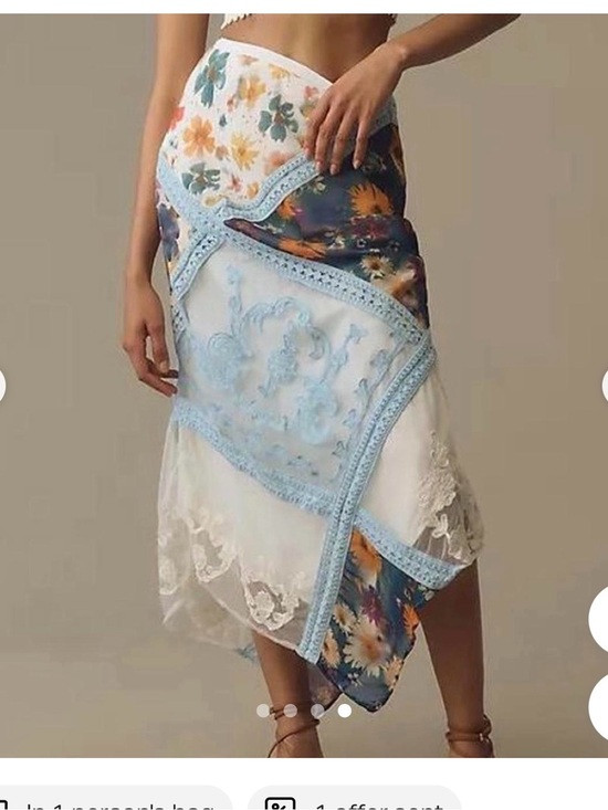 Anthropologie Floral Patchwork Midi Skirt in White, Blue & Orange | Poshmark