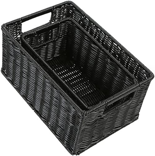 HOONEX Wicker Baskets for Storage, Plastic Baskets for Organizing with Dual Handles, Woven Basket... | Amazon (US)