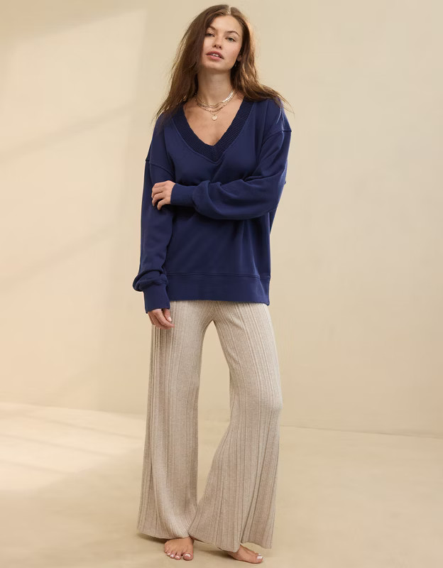 Aerie Sweater Trim V-Neck Sweatshirt | Aerie