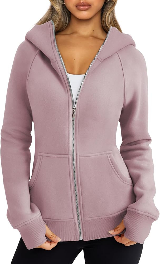 Trendy Queen Womens Zip Up Hoodies Fleece Jackets Sweatshirts Fall Outfits Sweaters With Pockets ... | Amazon (US)