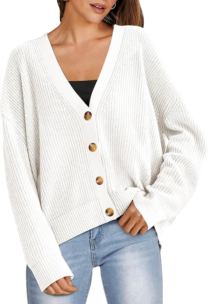 ANRABESS Women's Cardigan Sweaters 2023 Fall Oversized Open Front Button V Neck Lightweight Cardi... | Amazon (US)