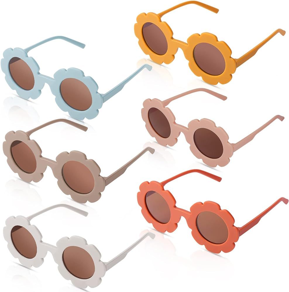 6 pieces Round Flower Sunglasses,Daisy Sunglasses,Flower Shaped Sunglasses Cute Outdoor Beach Eyewea | Amazon (US)