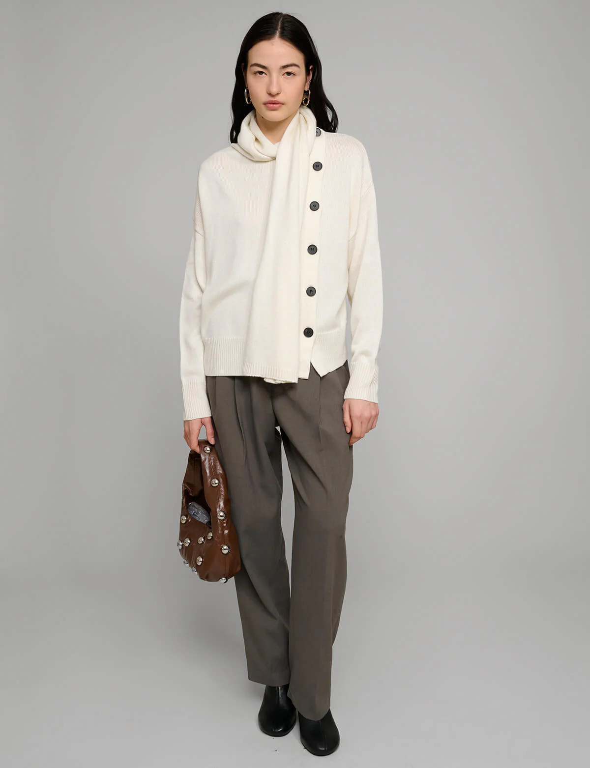 Ivory Scarf Button Sweater | Pixie Market