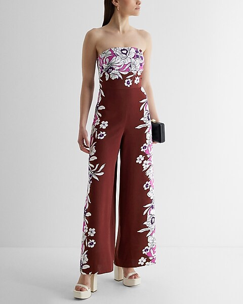 Floral Strapless Wide Leg Jumpsuit | Express