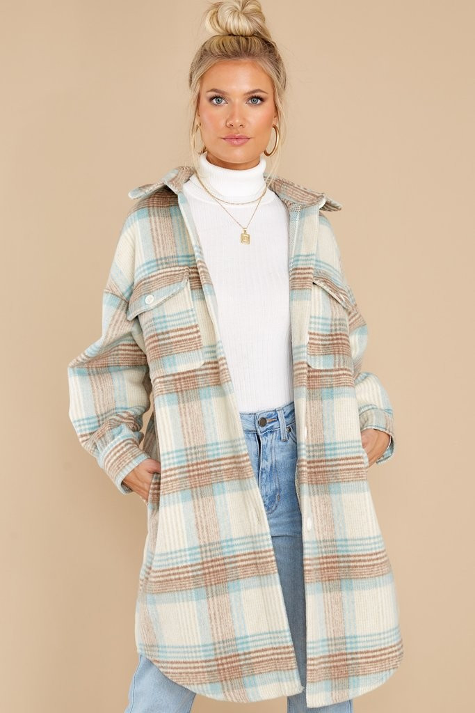Always Dreaming Mint Multi Plaid Shacket | Red Dress 