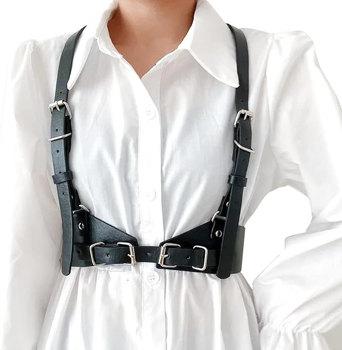 Body Chest Harness for Woman Fashion, Punk Rock Leather Vest Women Belt Top Wide Black Rave Goth ... | Amazon (US)
