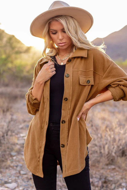 Ruby Camel Button Down Shacket | Shop Priceless