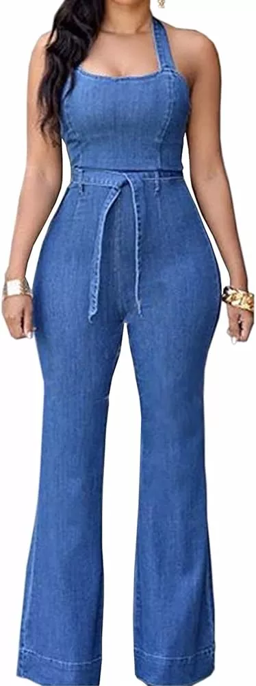  Glkaend Women's Fashion High Waist Long Sleeve Denim Jumpsuit  Slim Fit Button Loose Jean Pants Rompers,Blue,XS : Clothing, Shoes & Jewelry