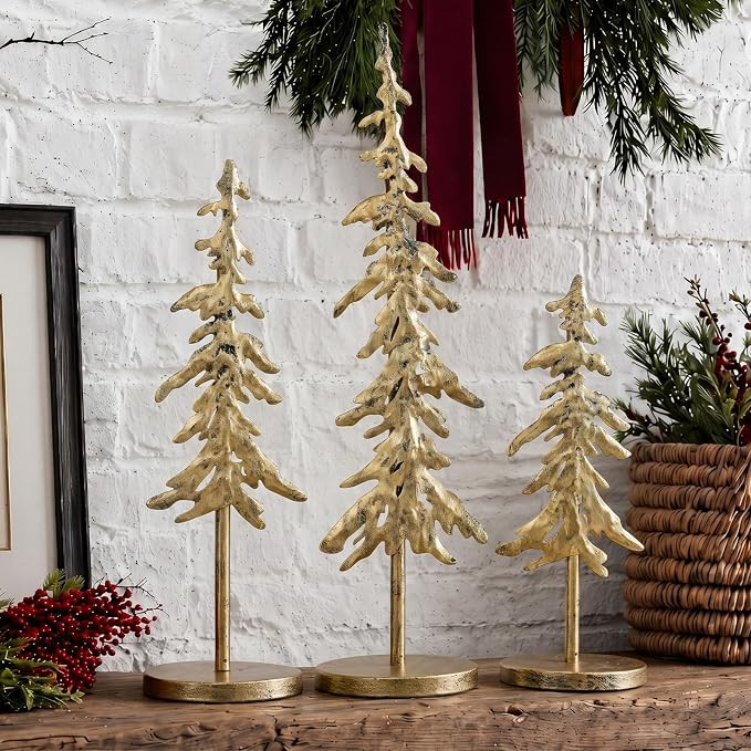 Fuutreo 3 Pcs Metal Gold Christmas Tree Tabletop Decor, Brass Centerpiece | Amazon (US)