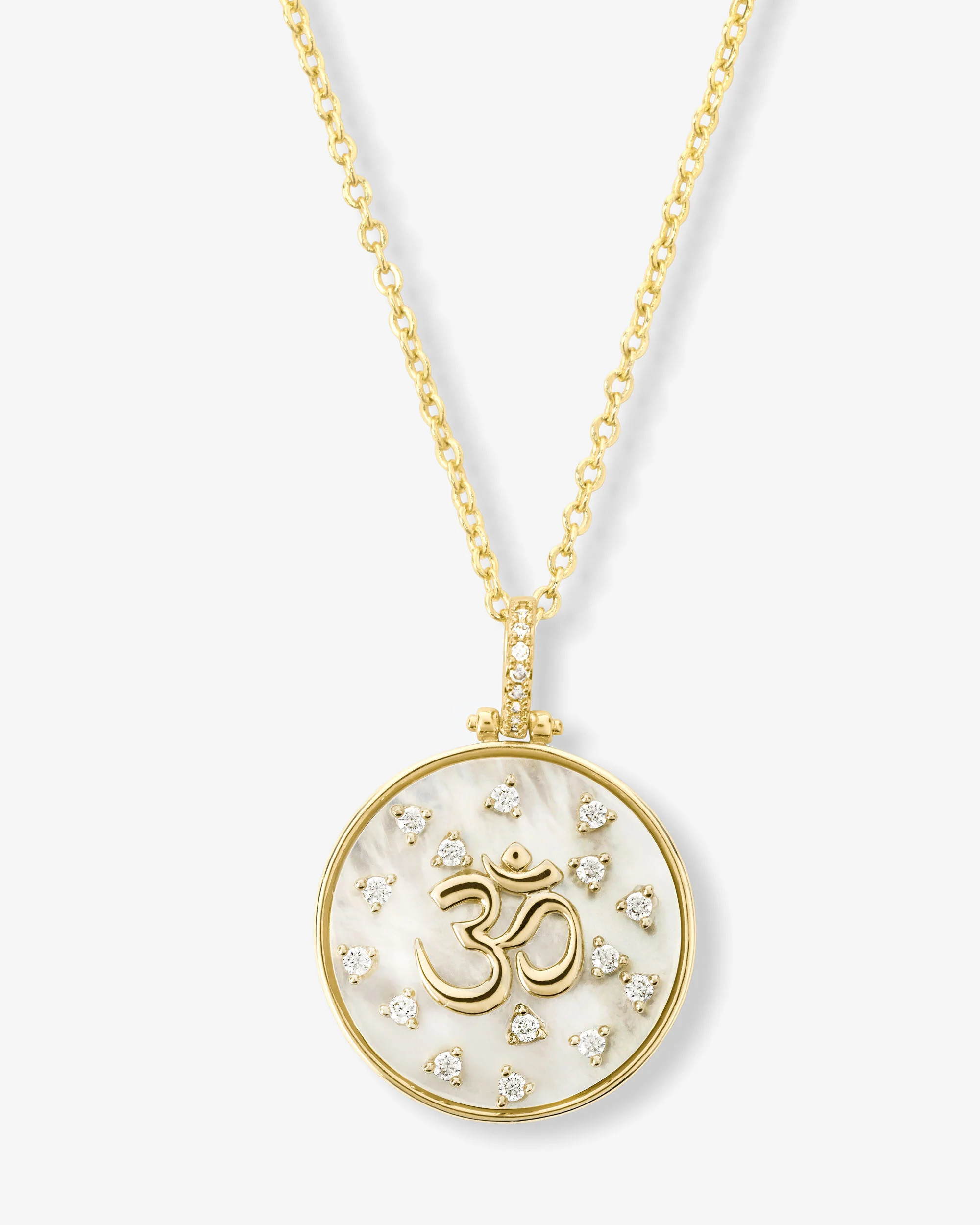 Om Medallion Necklace - Gold|White Diamondettes | Melinda Maria Jewelry