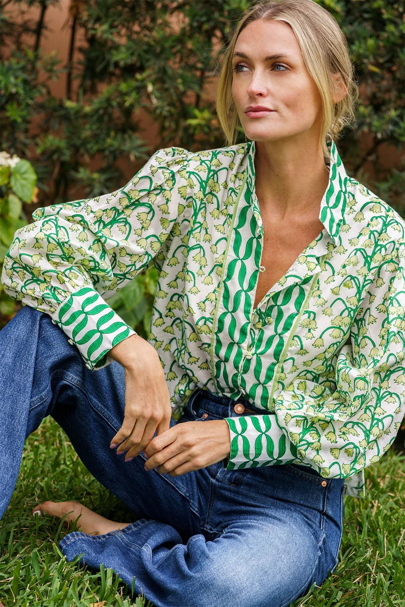 Boxy Balloon Sleeve Top | Celery/Chive Lily of the Valley | SUE SARTOR