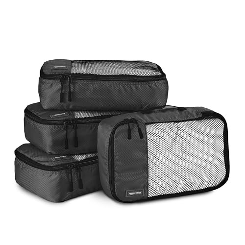 Amazon Basics Lightweight Packing Cubes for Travel, 4 Piece Set With Double Zipper Pulls and Mesh Top Panel, 100% Durable Polyester, Small, Black | Amazon (US)