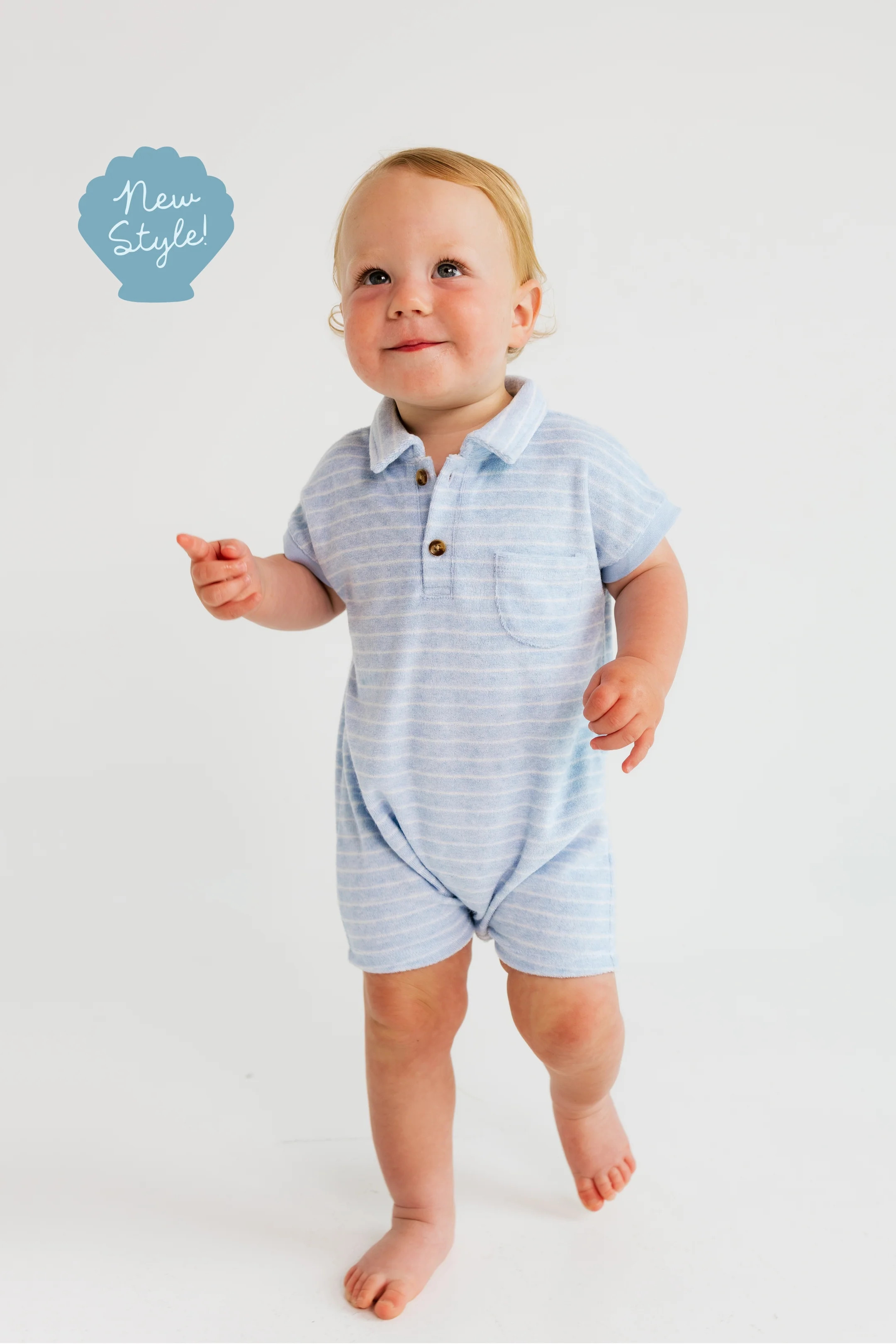 Blue Terry Stripe Polo Romper | Cute Boys Beach Outfit | In My Jammers | In My Jammers