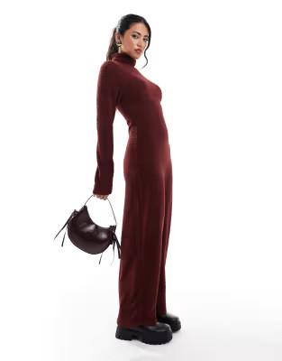 ASOS DESIGN supersoft boucle roll neck maxi dress in burgundy | ASOS (Global)