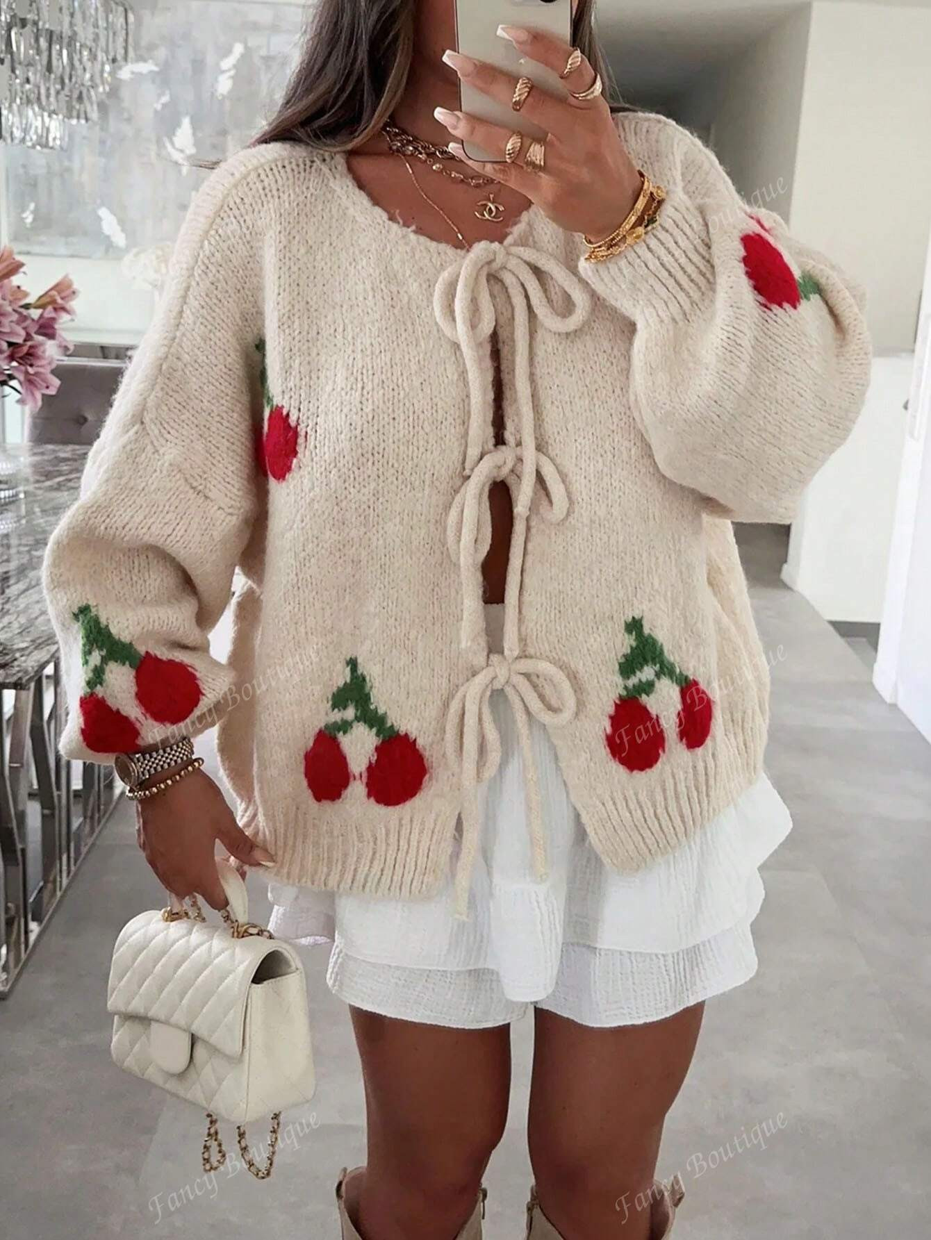 Autumn Winter Fashion New Arrival, French Style Women Cardigan Sweater, Trendy, Cherry, Fruit, Ba... | SHEIN