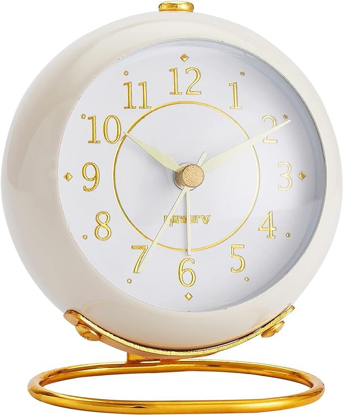 Metal Desk Clock, rjuwurv Retro Bedroom Table Vintage Analog Alarm Clock, Silent Non-Ticking Gold... | Amazon (US)