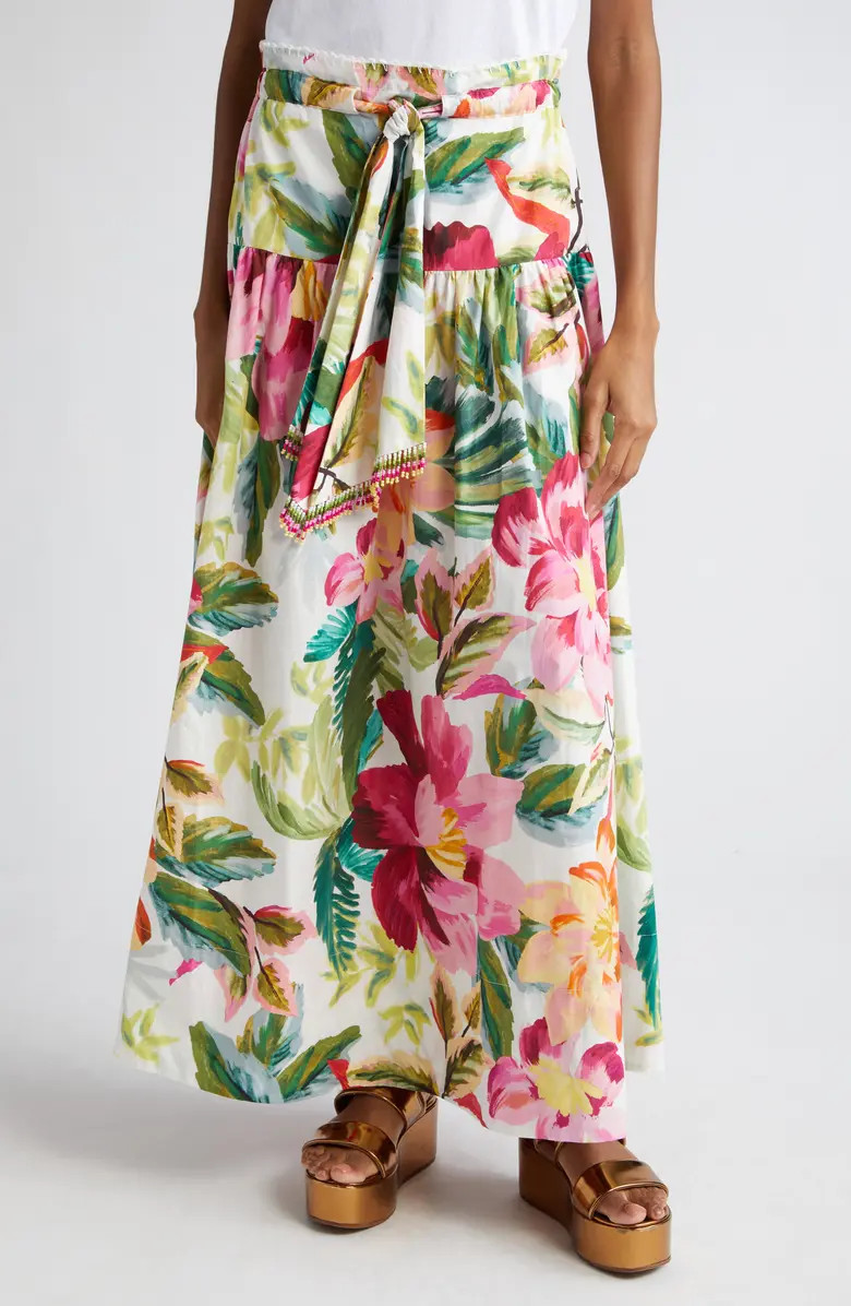 Painted Flowers Belted Cotton Maxi Skirt | Nordstrom