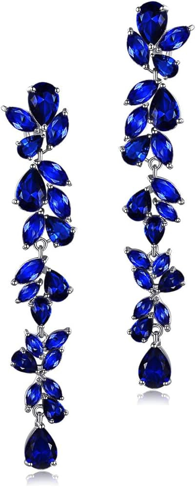 UDYLGOON Cubic Zirconia Bride Wedding Earrings Chandelier Long Dangle Earrings for Pageant Prom | Amazon (US)