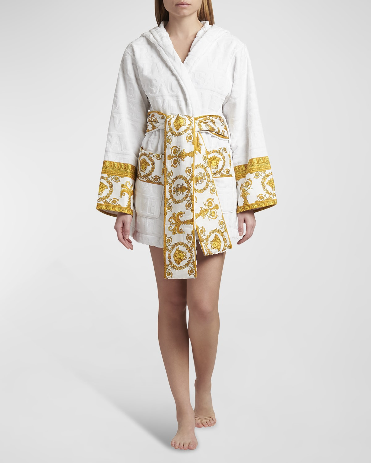 I Heart Baroque Hooded Short Bathrobe | Neiman Marcus