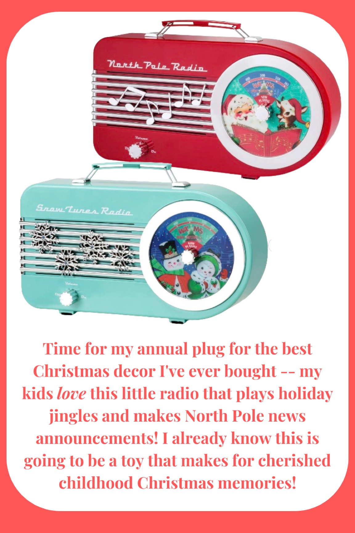 The Mr. Christmas radio is such a beloved part of our holiday decor in our house — and it’s so fun and cute! My kids love this vintage style radio that plays little North Pole news and holiday jingles! 

#LTKHoliday #LTKKids #LTKGiftGuide