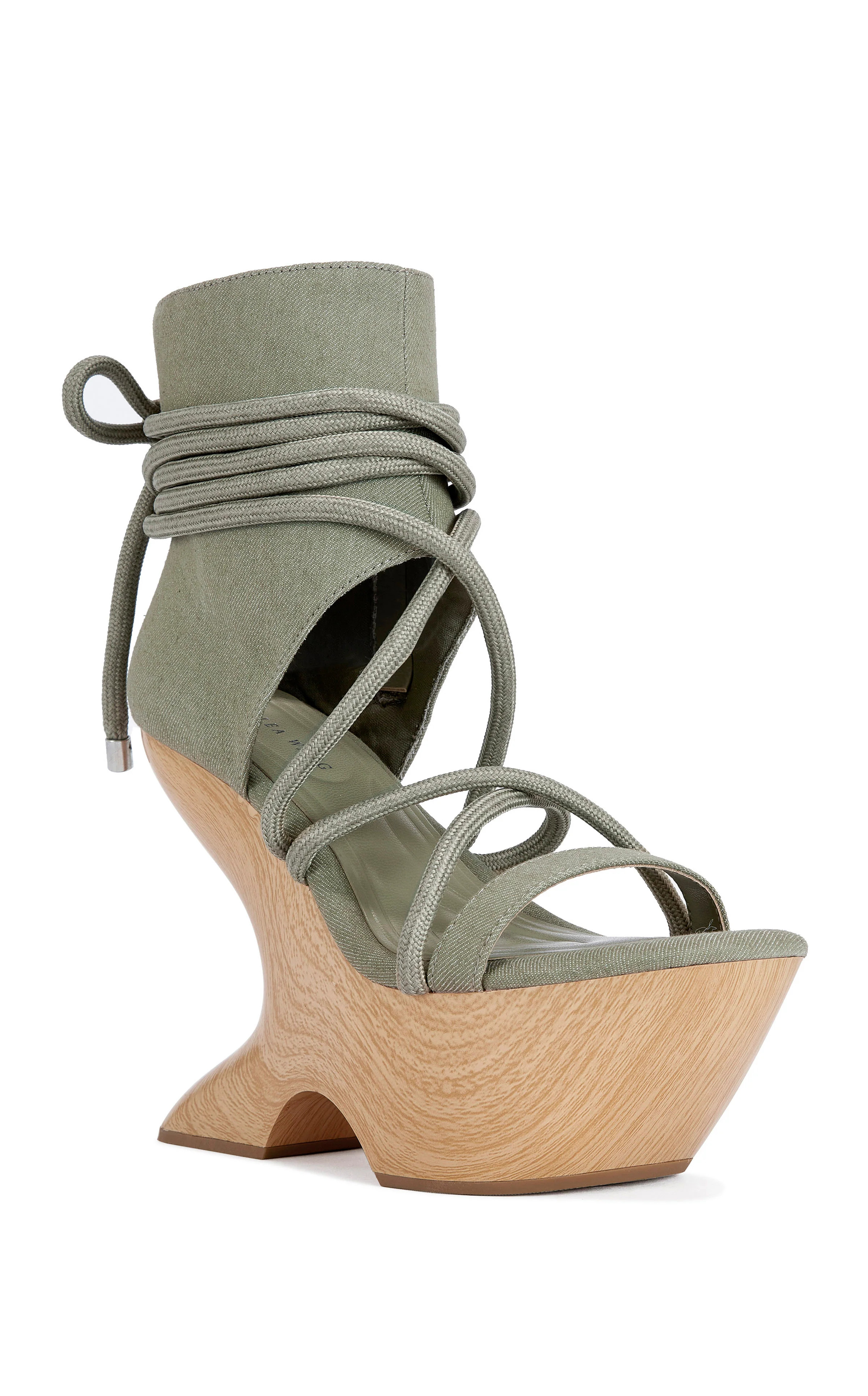 TIZIANO-OLIVE CURVED WEDGE WRAP-AROUND PLATFORM SANDAL | Azalea Wang