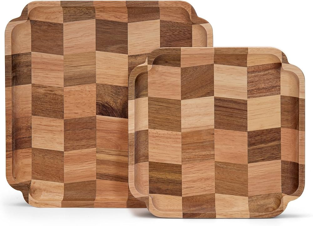 Wood Serving Trays - Set of 2 Square Serving Platters, Wooden Decorative Board Charcuterie Boards... | Amazon (CA)