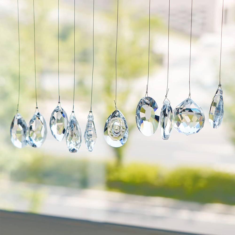 KANPURA Pack of 10 Clear Crystal Suncatcher Chandelier Lamp Lighting Drops Pendants,Hanging Glass... | Amazon (US)