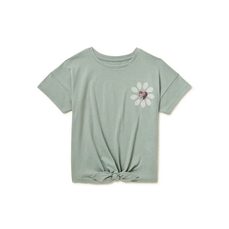 Wonder Nation Girls Short Sleeve Graphic Tee with Sequins, Sizes 4-18 & Plus | Walmart (US)