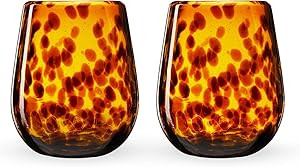 Segunda Vida Tortuga Tortoise Shell colored Stemless Wine Glasses Set - Hand Blown Colorful Wine ... | Amazon (US)