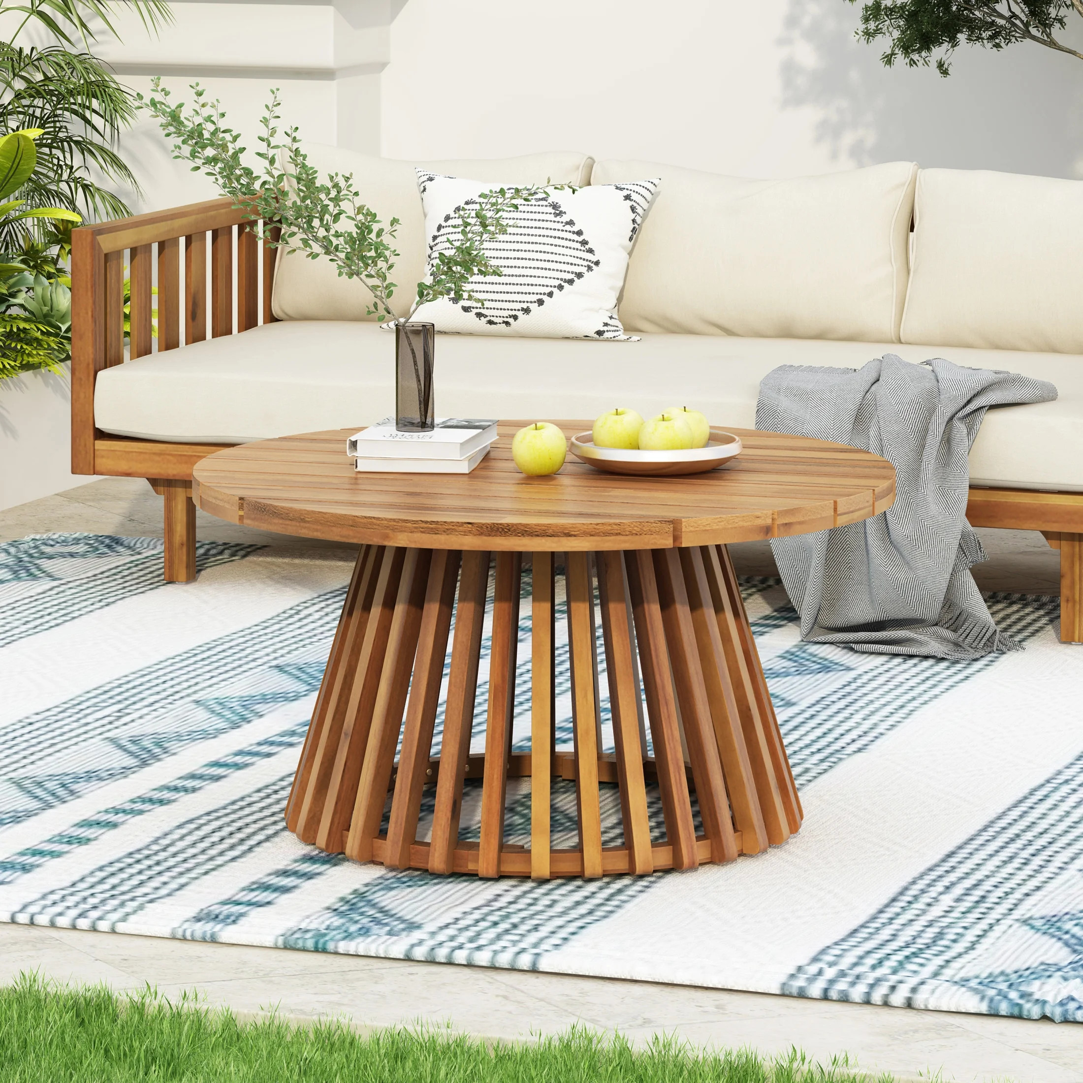 Christopher Knight Home Outdoor Wood Round Coffee Table, 31.5" Patio Table with Slatted Base, Tea... | Walmart (US)