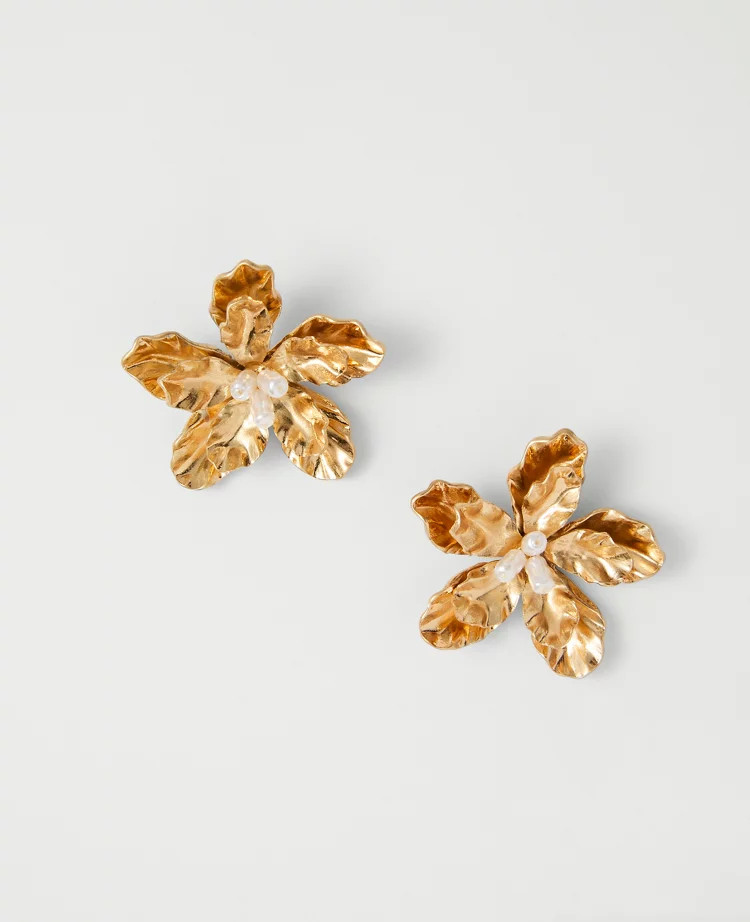 Pearl Flower Statement Stud Earrings | Ann Taylor