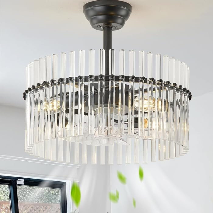 20" Black Crystal Fandelier Ceiling Fans with Lights, Black Crystal Chandelier Ceiling Fan with L... | Amazon (US)