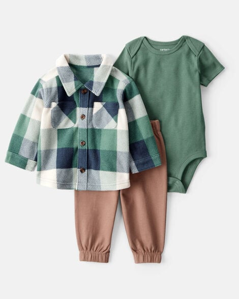 Baby 3-Piece Plaid Little Jacket Set - Green/Brown | Carter's Inc