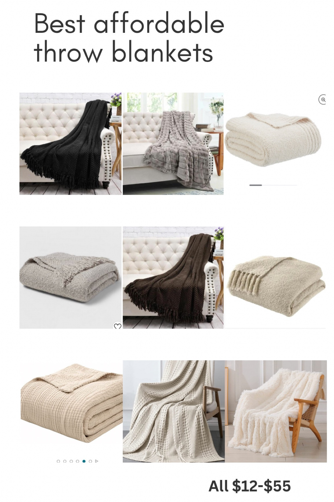 Roundup of my favorite affordable throw blankets! All $12-$55. Many come in different colors. Looks for less, home decor, neutral decor, modern decor, arhaus, looks for less, chandelier, accent furniture, accent chair, neutral aesthetic, arhaus, restoration hardware, bedroom decor, master bedroom, home update, diy home project, home remodel, organic modern decor, Scandinavian home, Japandi home decor 

#LTKsalealert #LTKhome #LTKunder50