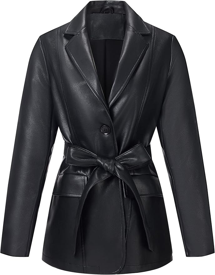 RISISSIDA Women Faux Leather Blazer Jacket,Spring Fall Vegan Pleather Soft Casual Lapel Button Do... | Amazon (US)