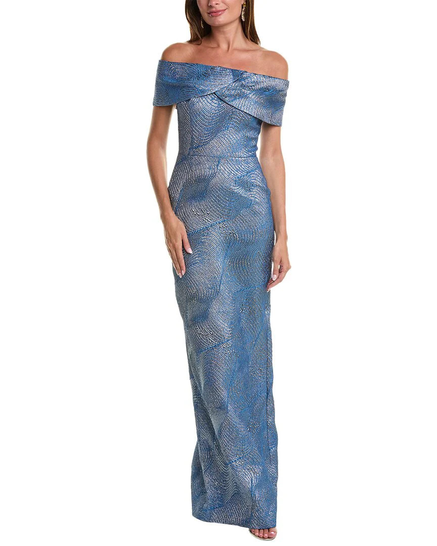 Teri Jon by Rickie Freeman Off-The-Shoulder Column Gown | Shop Simon
