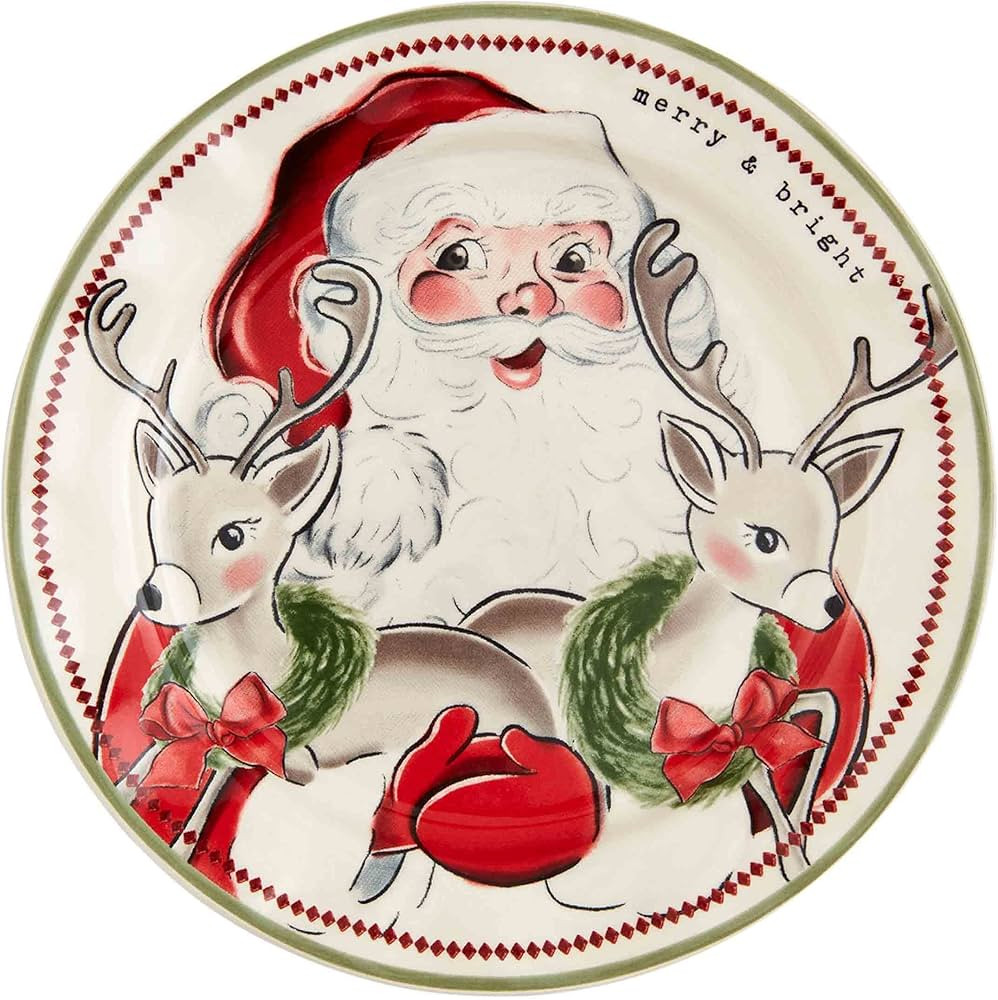 Mud Pie Santa Salad Christmas Plate, Reindeer, 8" dia | Amazon (US)