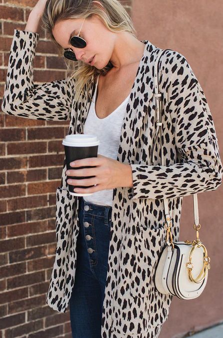 Leopard Two Pocket Cardigan | Amaryllis Apparel