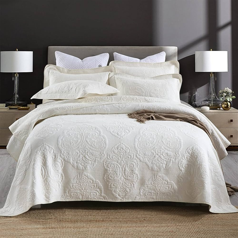 ABREEZE King Size Cream Quilt Cotton Vintage Floral 3-Piece Paisley Quilt Set Floral Comforter Be... | Amazon (US)