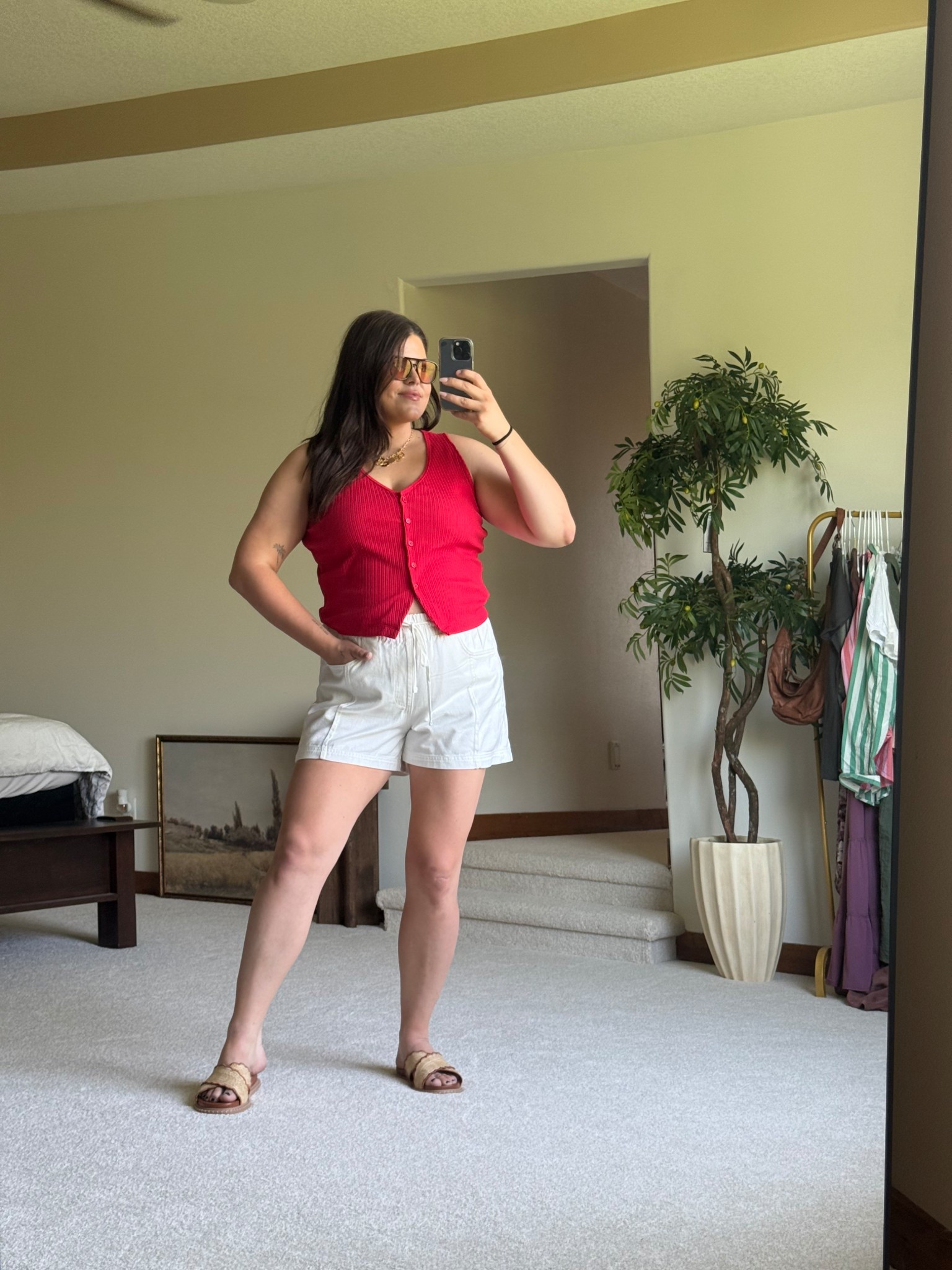 Today’s mom ootd - seriously obsessed with these target shorts. I’m wearing large and they have so much room even w my bump!

Wearing XL in the button up top, these are my favorite because they are so comfortable but they make everything look so chic   

Would be a cute Fourth of July or Memorial Day outfit as well   

#LTKMidsize #LTKSaleAlert #LTKFindsUnder50