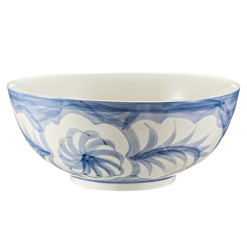 Maxdot Blue and White Bowl 10 x 5 Inch Large Hand Painted Stoneware Decorative Vase Bowl with Floral Chinoiserie Ceramic Design for Kitchen Centerpiece Creative Home Decor | Amazon (US)
