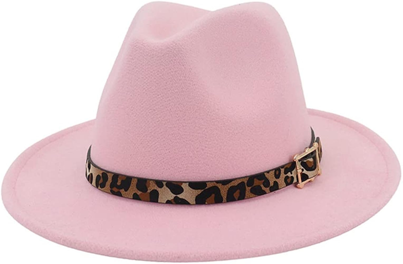 HUDANHUWEI Women's Wide Brim Felt Fedora Panama Hat with Leopard Belt Buckle | Amazon (US)