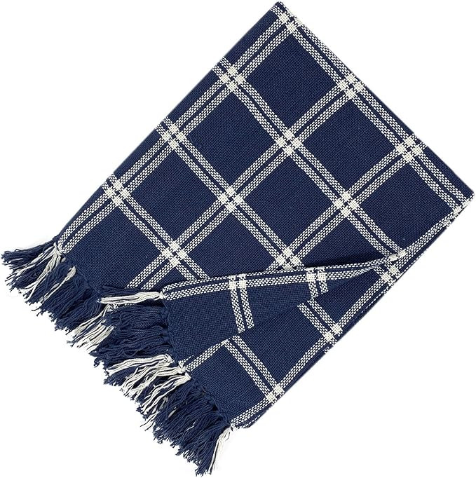 Elrene Home Fashions Farmhouse Living Double Windowpane Plaid Cozy Fringe Blanket Throw for Couch... | Amazon (US)