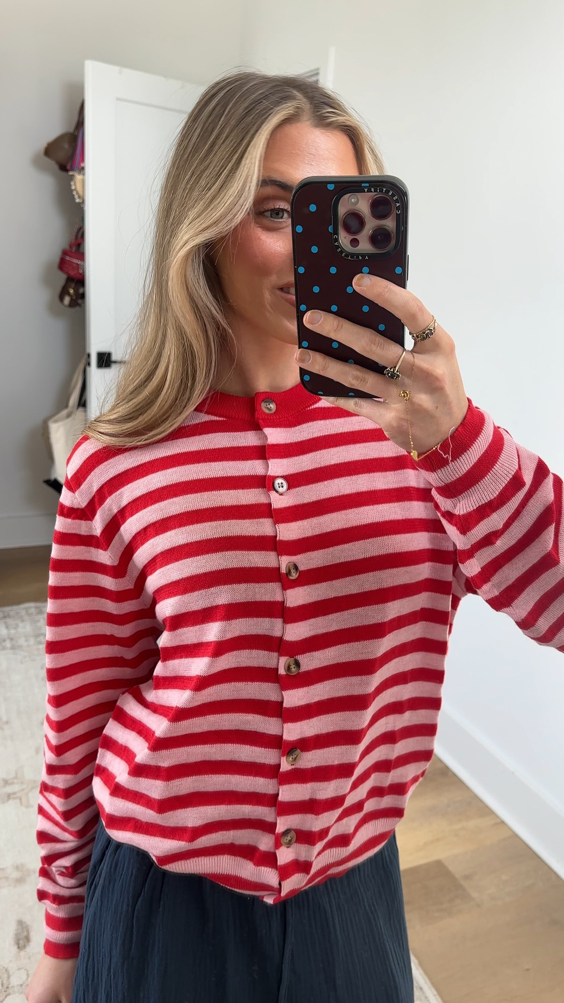 Called to surf my code is SLOANEVOSEN. wearing size xs. Rosewood striped cardigan. A little texture to the stripes on this button down cardigan.
2 color stripe cardigan
Smoother knit
Button down cardigan
Crew neckline
Long sleeves with wide stripe, ribbed cuffs
Wide stripe ribbed waist

#LTKootd #LTKSaleAlert #LTKWorkwear