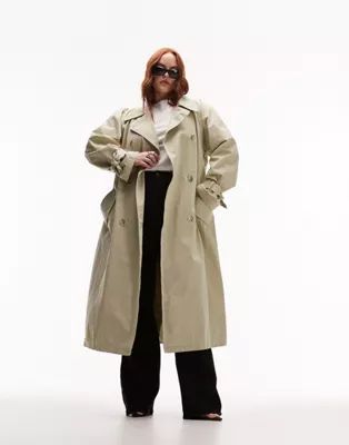 Topshop Curve washed longline trench coat in stone | ASOS (Global)