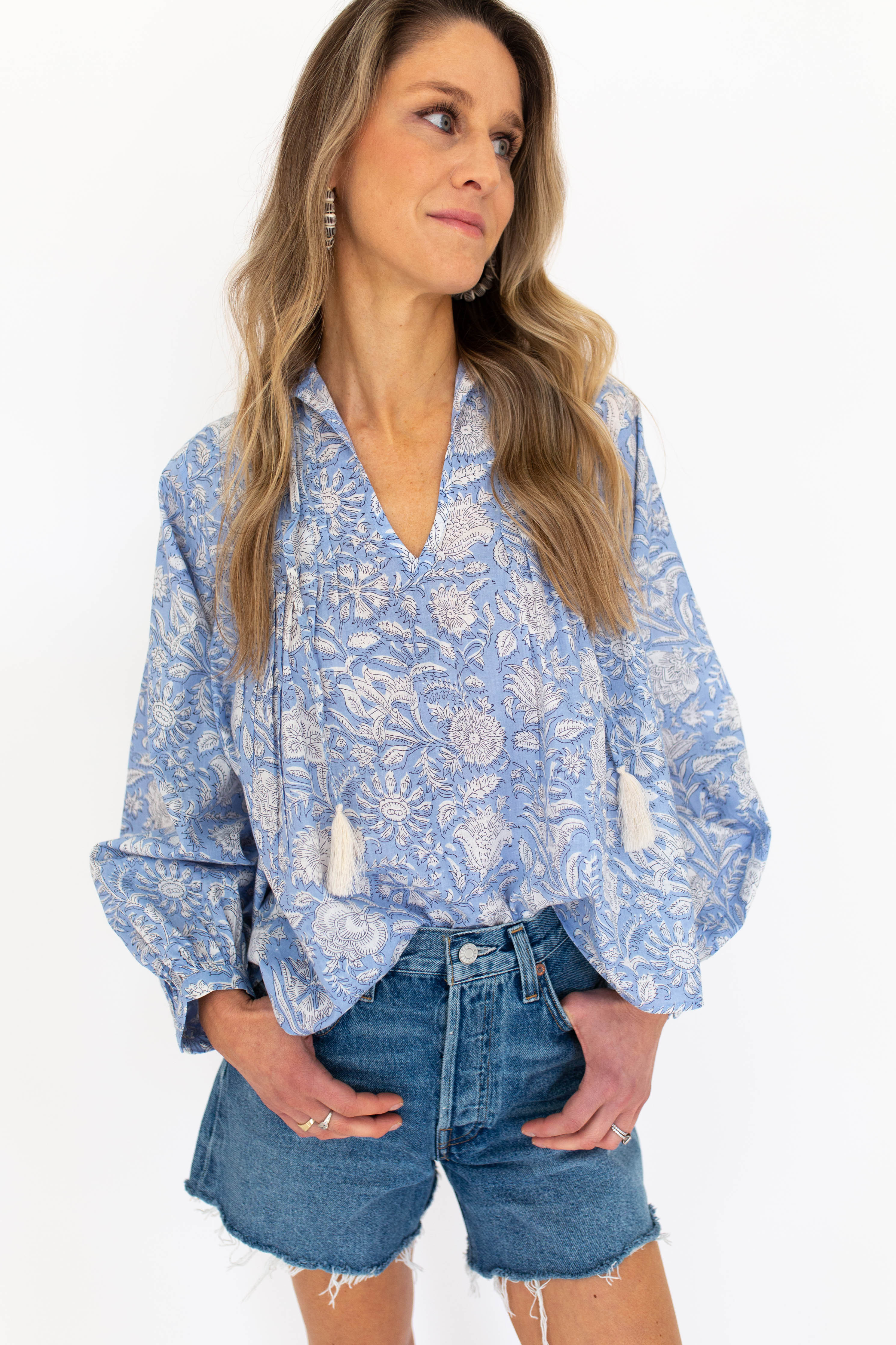Elizabeth Top - Lt Blue Multi | Marea