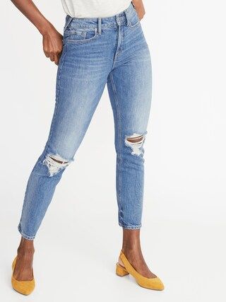 High-Waisted Distressed Power Slim Straight Jeans For Women | Old Navy (US)